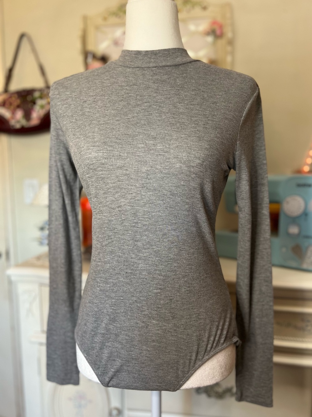 Heather Gray Long-Sleeve Fitted Bodysuit